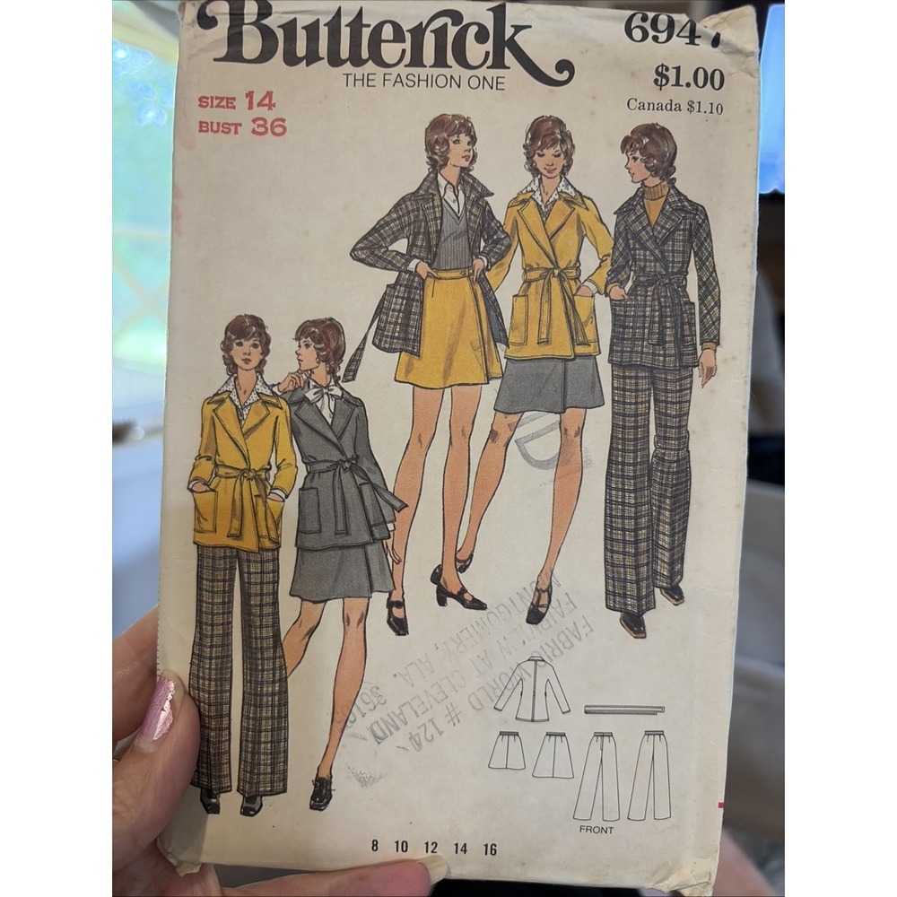 Vintage Butterick 6947 Sewing Pattern Misses Jacket Skirt Pants Size 8-16 Uncut